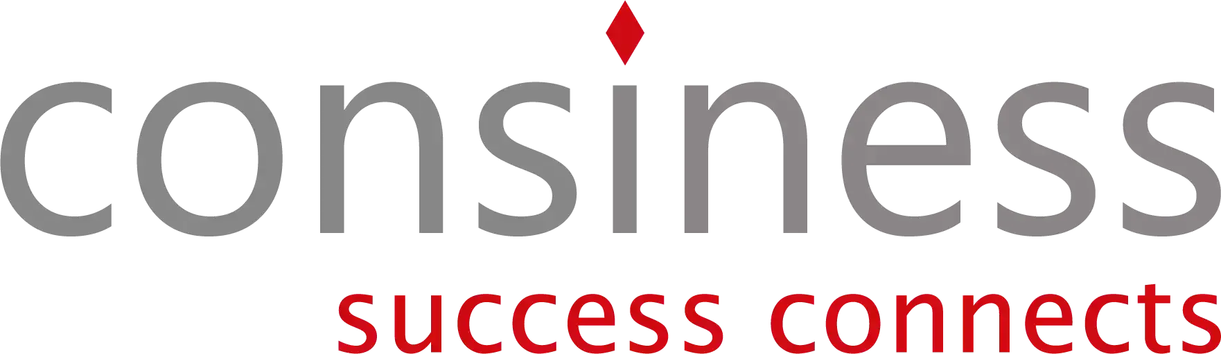 Consiness Logo mit Schriftzug in grau und Untertitel success connects in rot.