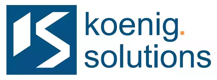 koenig solutions logo mit blauer Schrift.